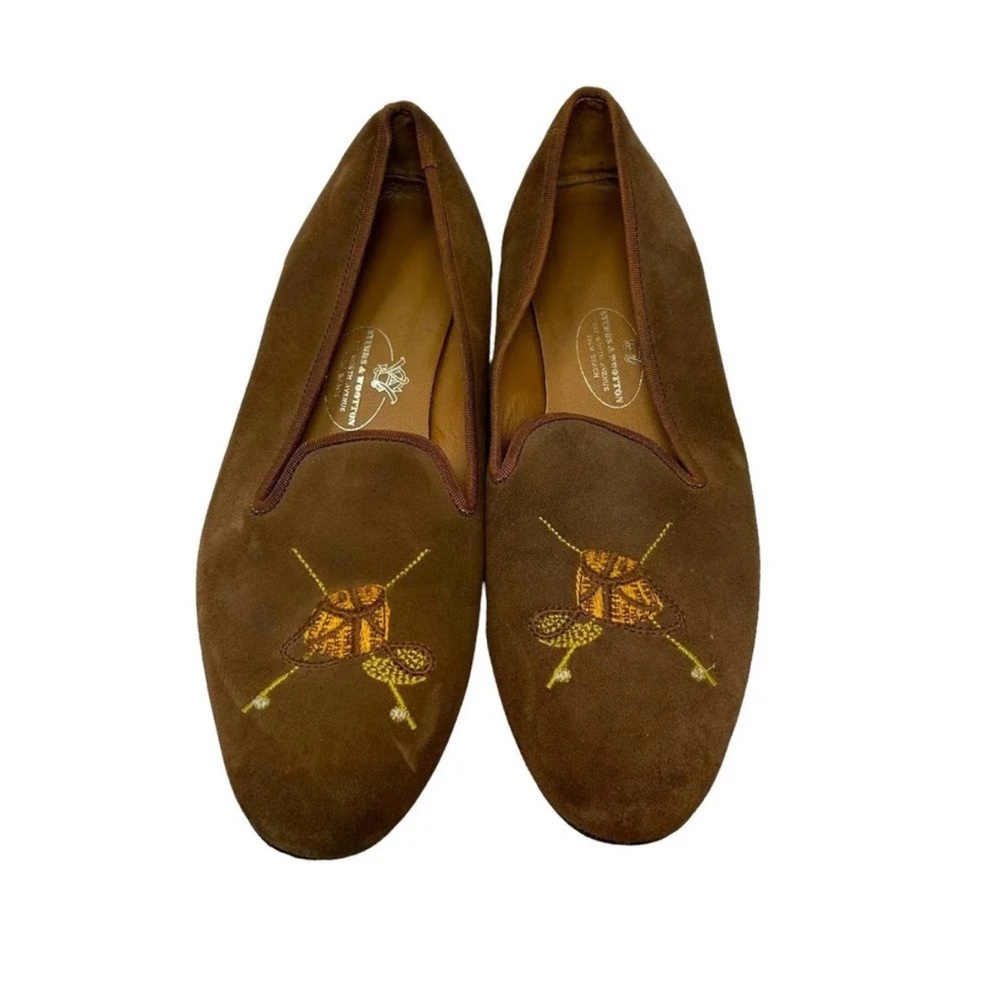 Brown Suede Loafers with Embroidered Design